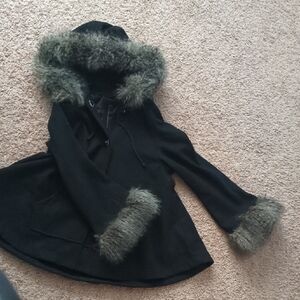 Guess Black Teddy Jacket with Faux Fur Trim